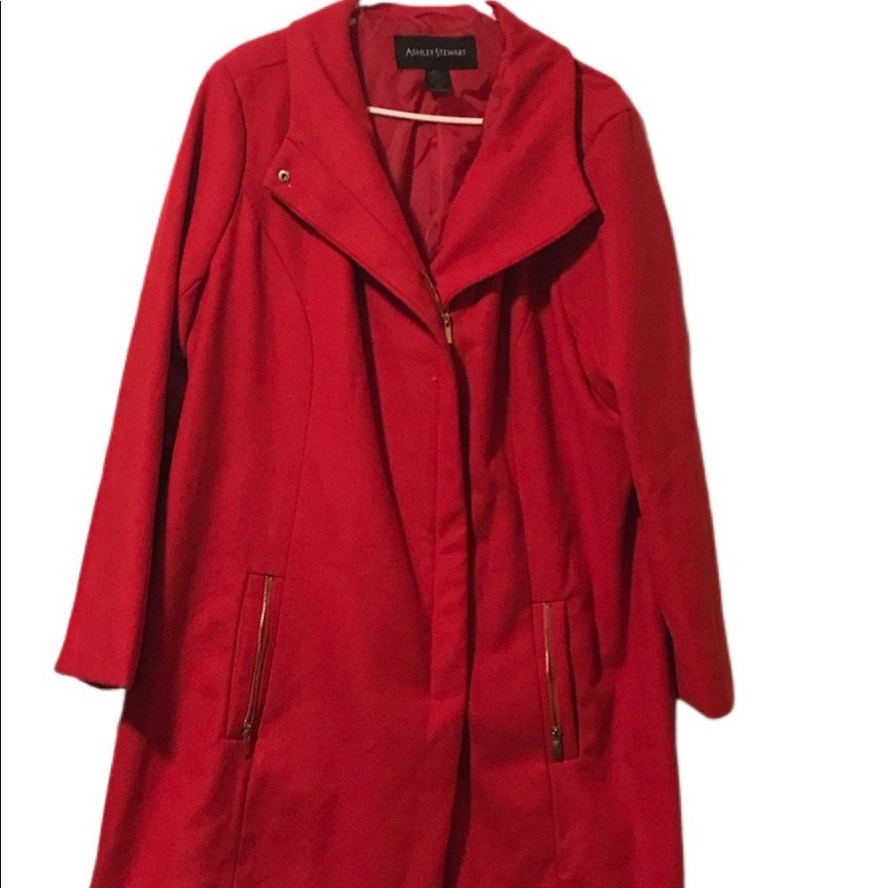 Plus size trench winter coat red Ashley Stewart
